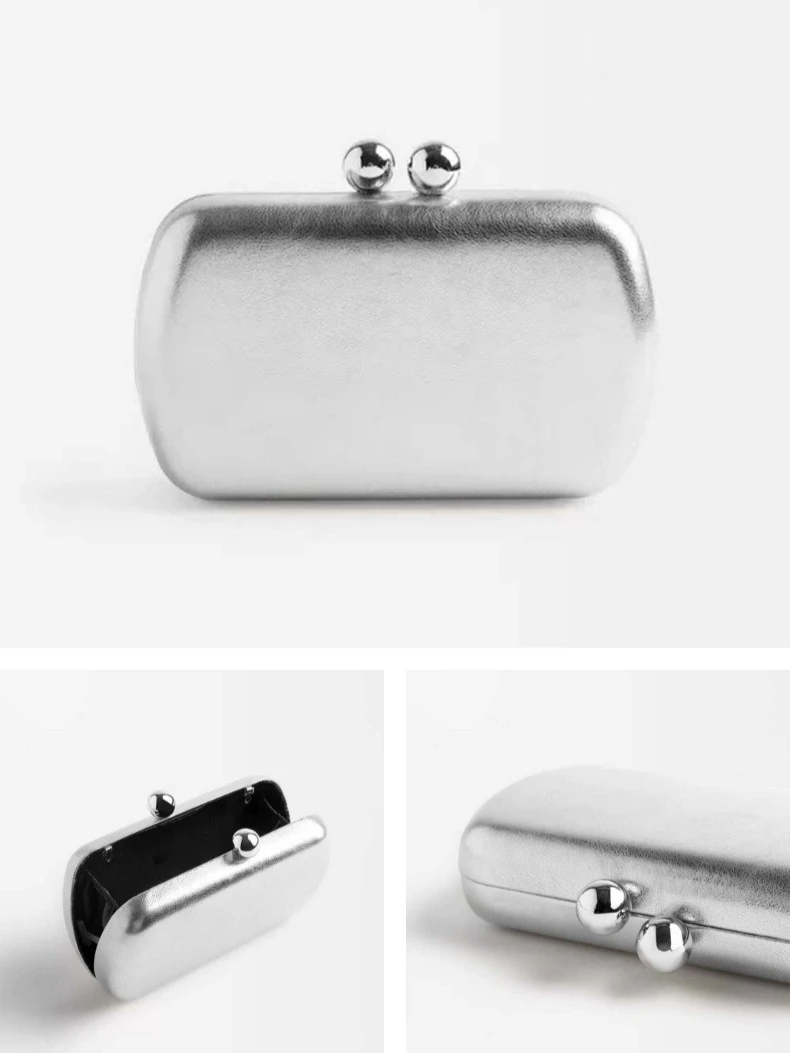 Fashionable Golden Silver Metallic Clutch Bags With Double Bead Buckles For Eye-catching Evening Parties And Formal Occasions