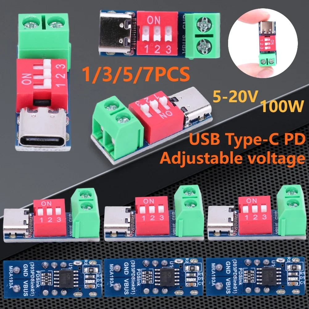 Moduł regulowanego wyzwalacza PD 5-20V, płytka testowa szybkiego ładowania PD, USB Typ-C 100W, złącze napięciowe, akcesoria do zasilacza