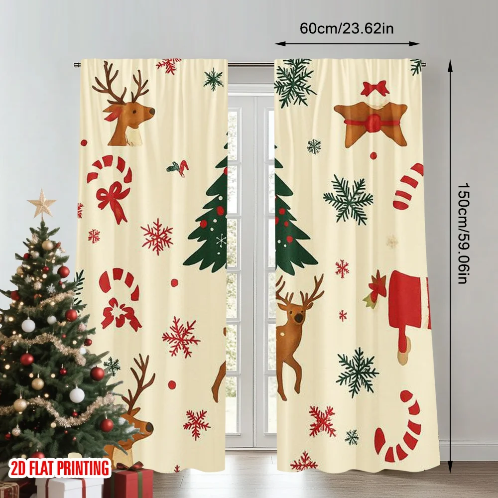 2D flat printing 2pcs Merry Christmas Curtains Christmas Deer De Durable polyester fiber Birthday Party for Indoor Celebrations
