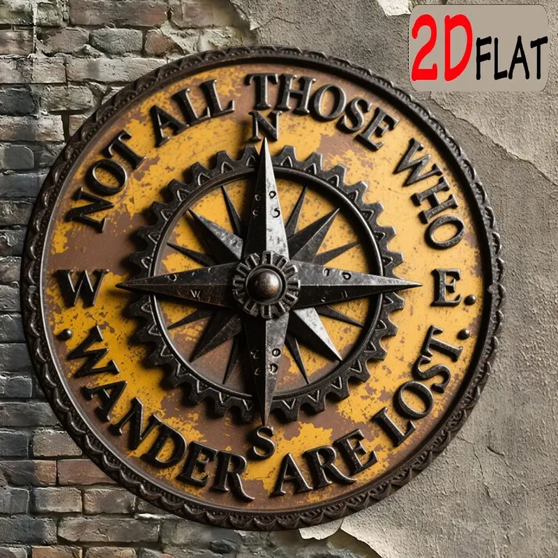 2D Flat - A 2D Flat Design Featuring a Vintage Compass And Gears, Engraved with The Phrase 
