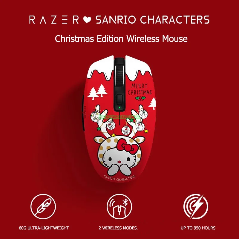 Razer Sanrio Merry Christmas Gift Box Hello Kitty Characters Dual Mode Wireless Mouse And Mouse Pad - Keycap - Badge Gift