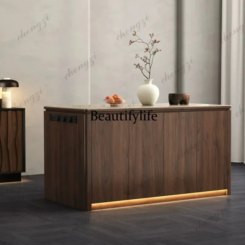E153 Island cabinet separate antique solid wood travertine rock slab bar cabinet kitchen Nakajima cooking table