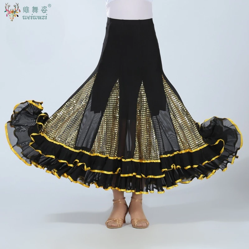 Nuove gonne da ballo da sala da donna Salsa latina Tango Gonne da ballo moderne Standard nazionale Valzer Concorso di flamenco Abito da ballo