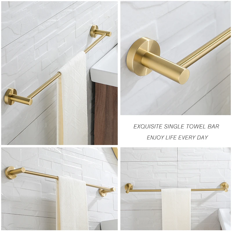 Single Towel Bar Rack Wall Mount Bathroom Round Towel Bar Heavy Duty Hand Towel Holder Kitchen Towel Rod  Stainless Steel Chrome