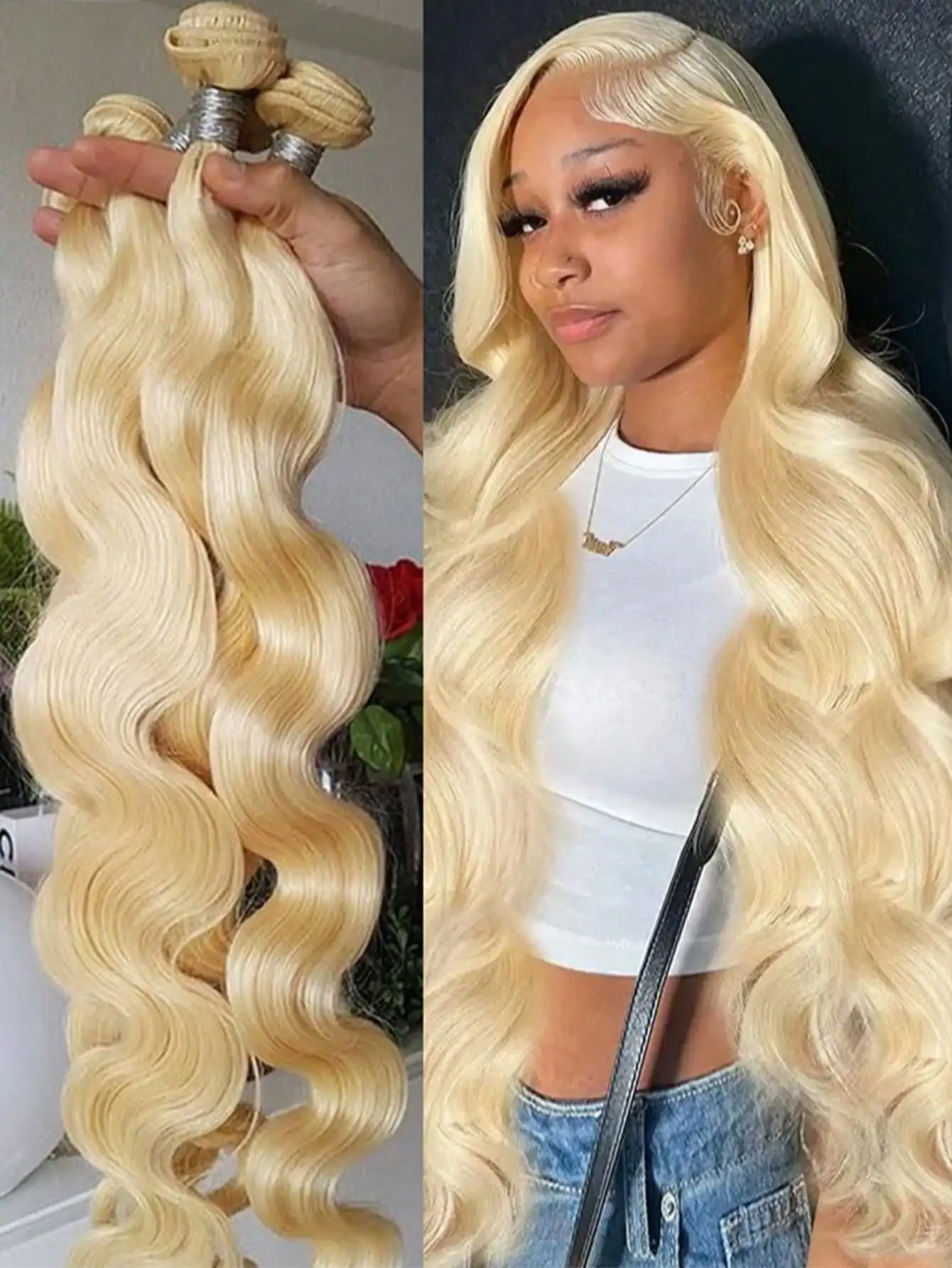 Paquetes de Cabello Humano Rubio 613 con Ondas Suaves, 22" 24" 26", Grado 12A, 3/4 Paquetes de Cabello Humano Rubio 613 con Ondas Suaves, Cabello Humano Virgen Vietnamita Sin Procesar