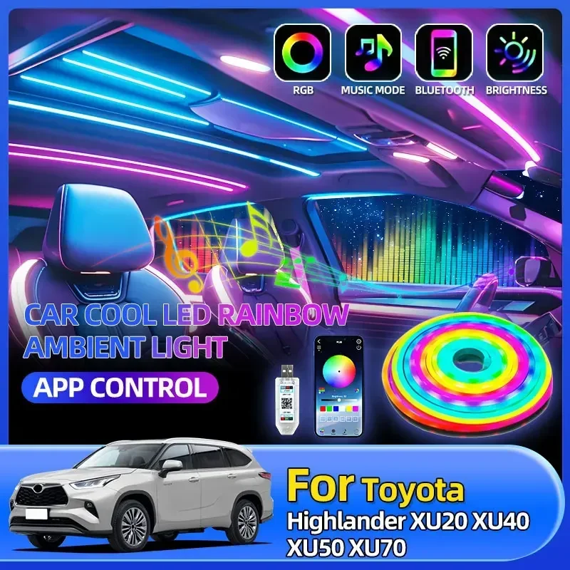 

Car Interior RGB Colorful Neon Light Strip For Toyota Highlander XU20 XU40 XU50 XU70 C-HR NGX10 NGX50 Prius ZVW30 Corolla E170