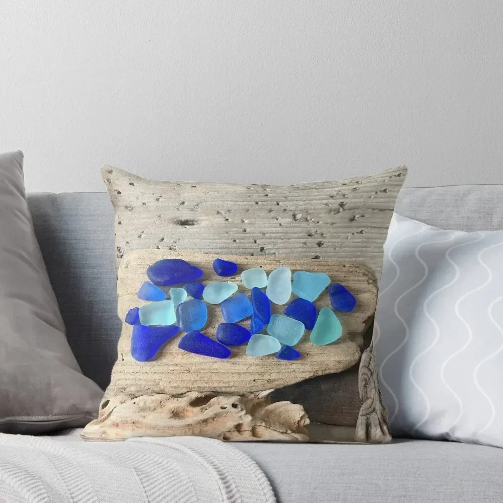 Blue Seaglass on Driftwood Throw Pillow christmas cushions covers Decorative Cushions For Luxury Sofa pillow