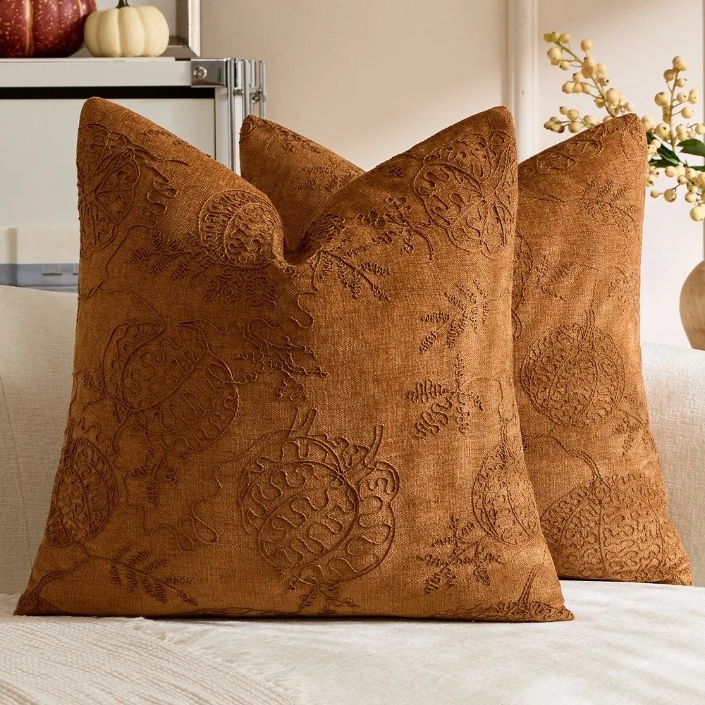 45*45CM Pumpkin Maple Leaf Pillowcases String Embroidery Soft Throw Pillow Cases Creative Sofa Decor Pillow Protectors