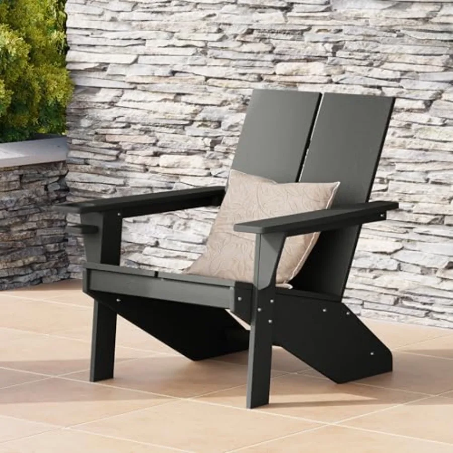 Fire Pit Chairs, Outdoor HDPE Adirondack Chair for Patio Porch Deck, Gray Modern Front Backyard Chair with Weather-Resistant Ma