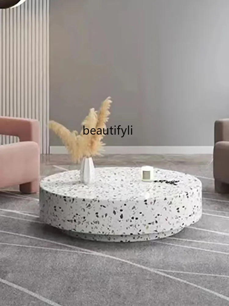 Italian Style Light Luxury Terrazzo Coffee Table Living Room Home Modern Minimalist Advanced Artistic round Tea Table