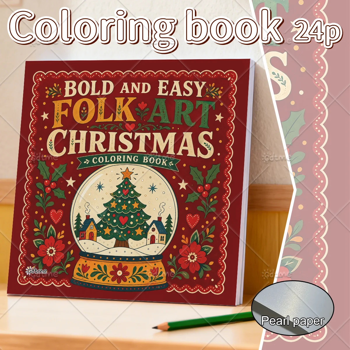 Bold and Easy Folk Art Christmas Coloring Book, Large Print Retro Festive Winter Patterns, Adult Stress Relief Drawing Book