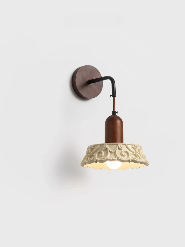 Wall lamp bedroom bedside lamp medium ancient style solid wood wabi sandy wind retro creative personality carved bed