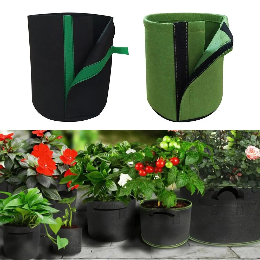 1/2 Gallon Grow Bags Black Green Non-woven Fabric Felt Flowerpot Planting Container Anti-corrosion Plant Growth Bag Farm