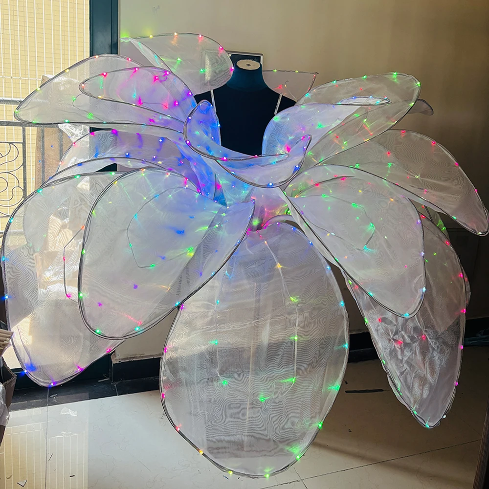 Falda de pétalos LED a todo color, traje de baile, falda Floral larga para adultos, color plateado y blanco, para actuación de apertura