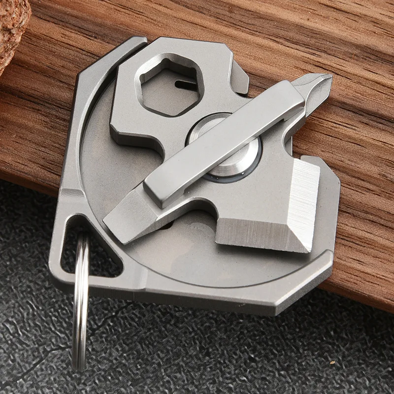 Outdoor Camping Titanium EDC Multitool - Keychain Knife, Screwdriver, Wrench, Pry Bar, Portable Survival Tool for Hiking