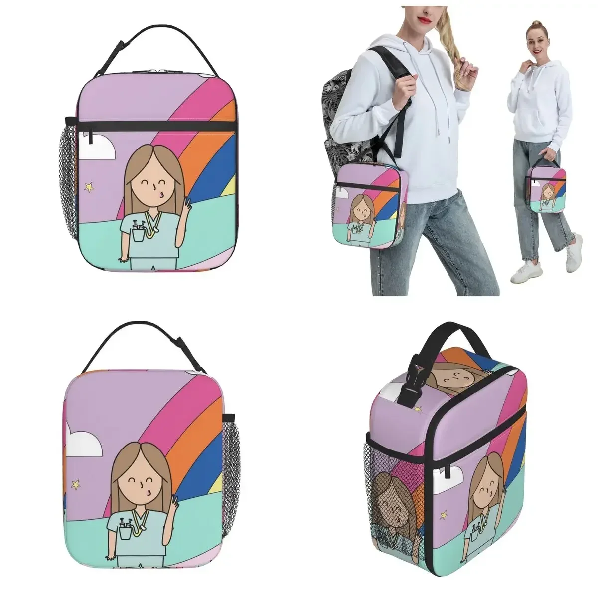 Cartoon Doctor Nurse Insulated Lunch Bags Enfermera En Apuros Storage Food Box Portable Cooler Thermal Lunch Box For Travel