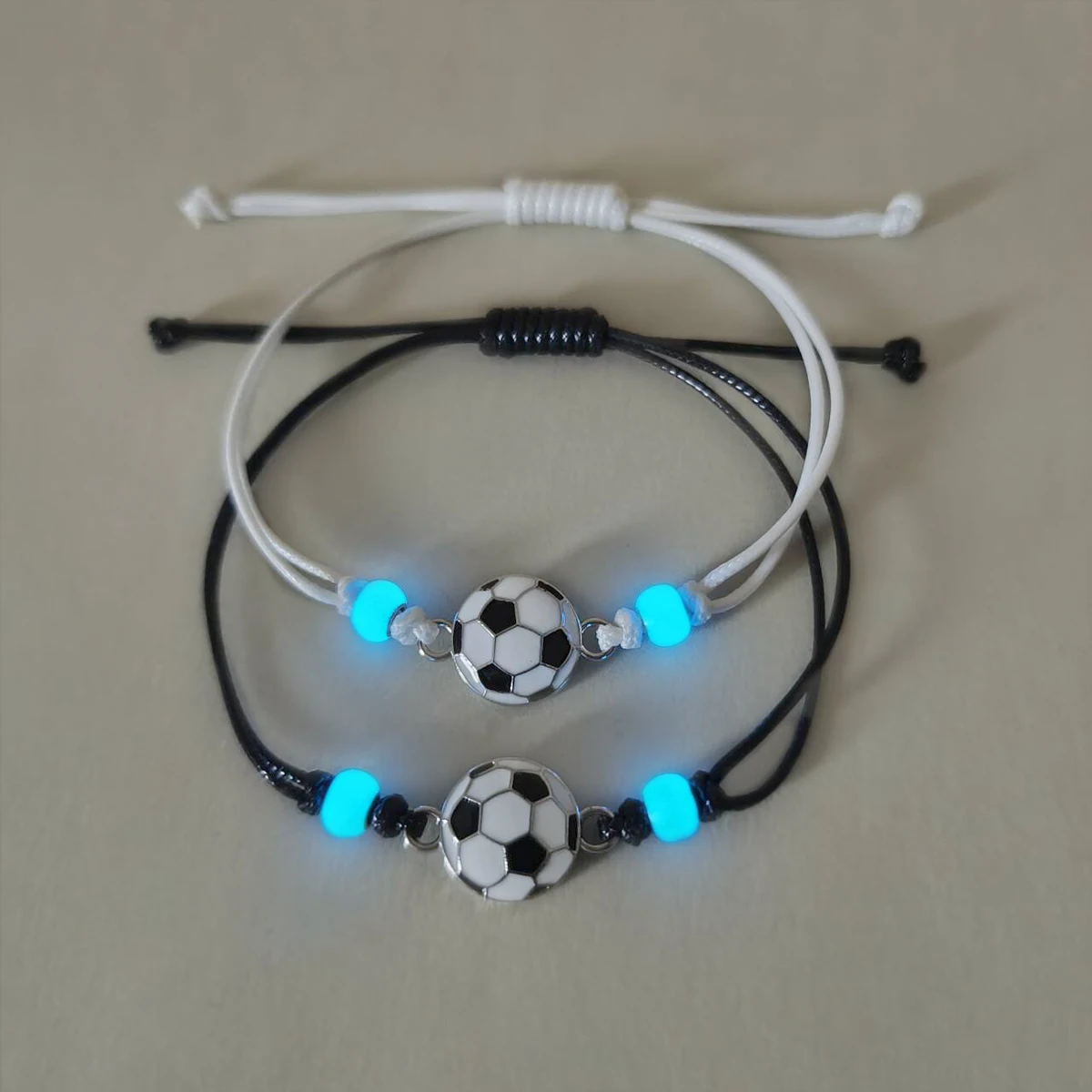 2 Pieces Luminous Half Football Soccer Couple Bracelet Handmade Woven Fashion Classic Charm Jewelry