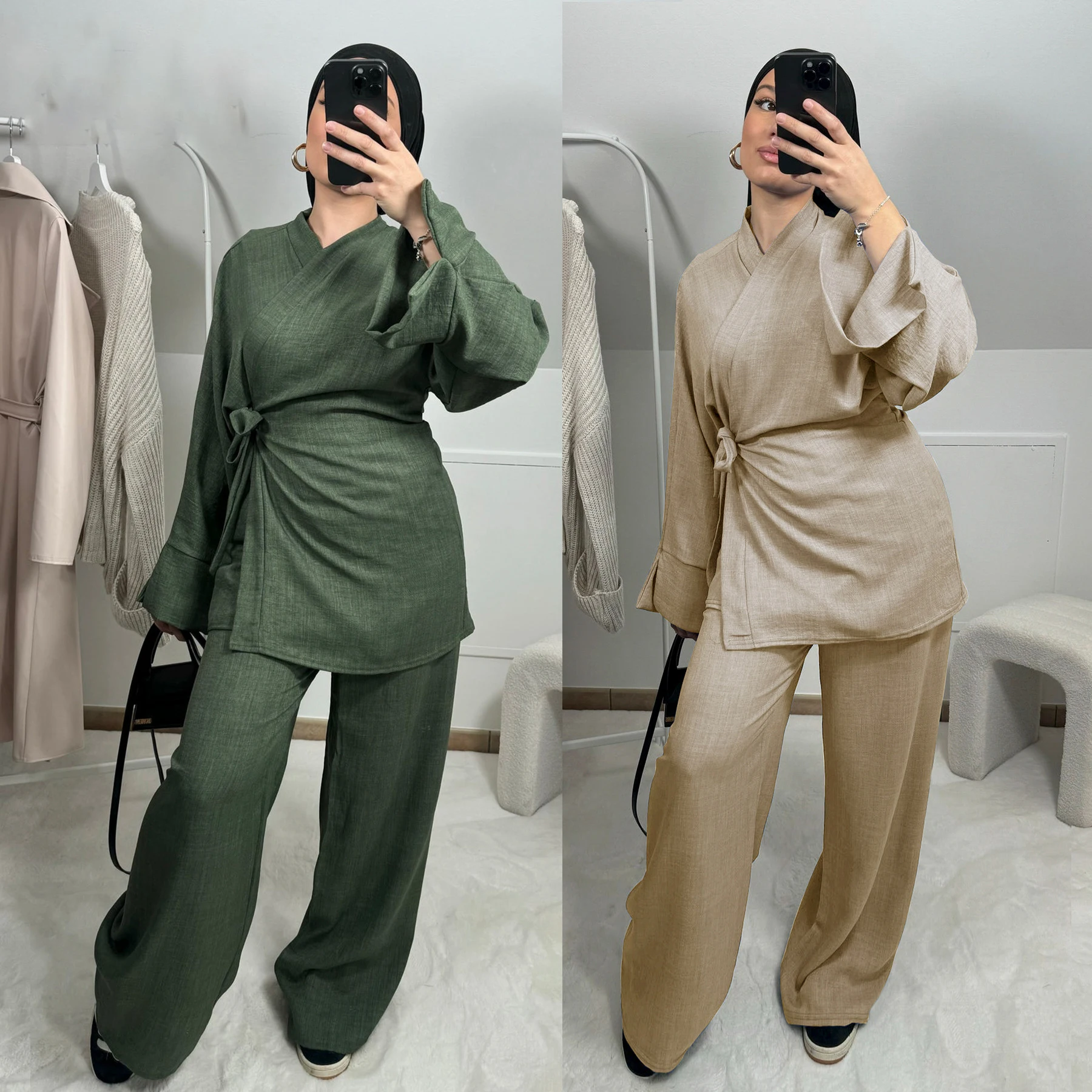 

Modest Abaya Summer Clothes Top and Pants Sets for Women's Clothing 2025 Woman 2 Pieces Sets Abaya for Muslims