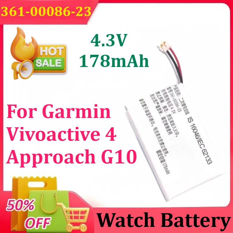 

New 4.3V 178mAh 361-00086-23 for Garmin Vivoactive 4 Approach G10 Watch Battery