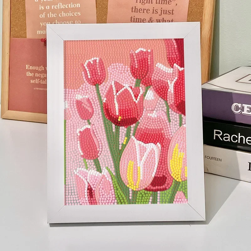 Peinture au diamant 5D DIY Tulipe Tournesol avec cadre, artisanat fait main pour enfants, jouet éducatif, cadeau