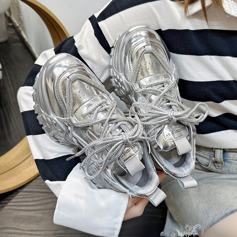 

Роскошные массивные кроссовки, женские осенние нескользящие вулканизированные туфли на шнуровке, женские дизайнерские кроссовки на высоком каблуке с толстой подошвой 5 см