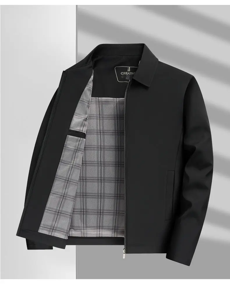 Hochwertige Business-Jacke mit Business-Kragen, Executive-Blazer mit Revers und Kette, Schwarzer Mantel, Vater-Outfit – Detail 9
