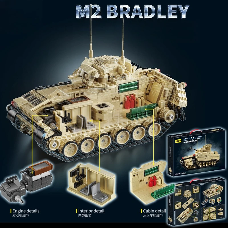 12GO 96007 M2 Bradley Panzerfahrzeugmodell 1862 Stück Bausteinset Militärmodell DIY Spielzeug für Weihnachtsgeschenke