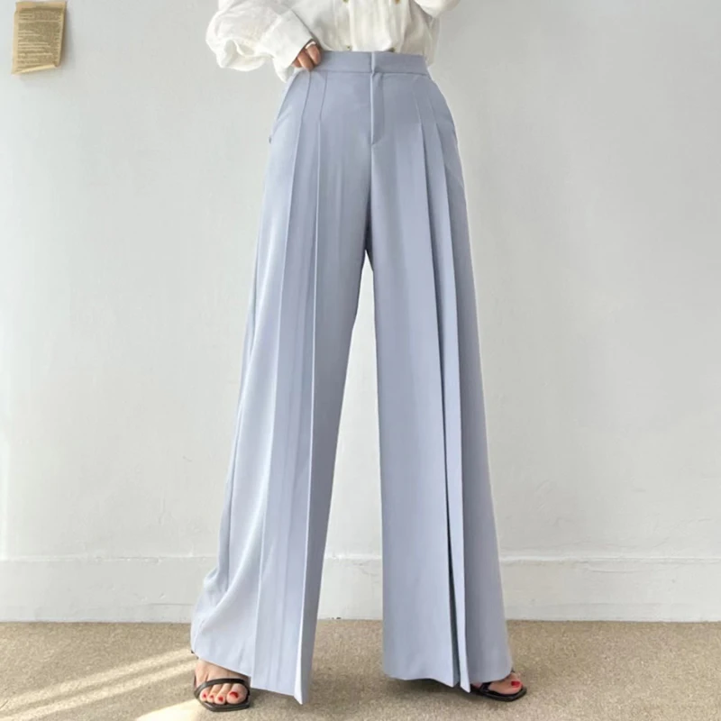 Women High Waisted Wide Leg Dress Pants Business Casual Slack Trousers Flowy Pleated Palazzo Pants with Pockets Office Trousers