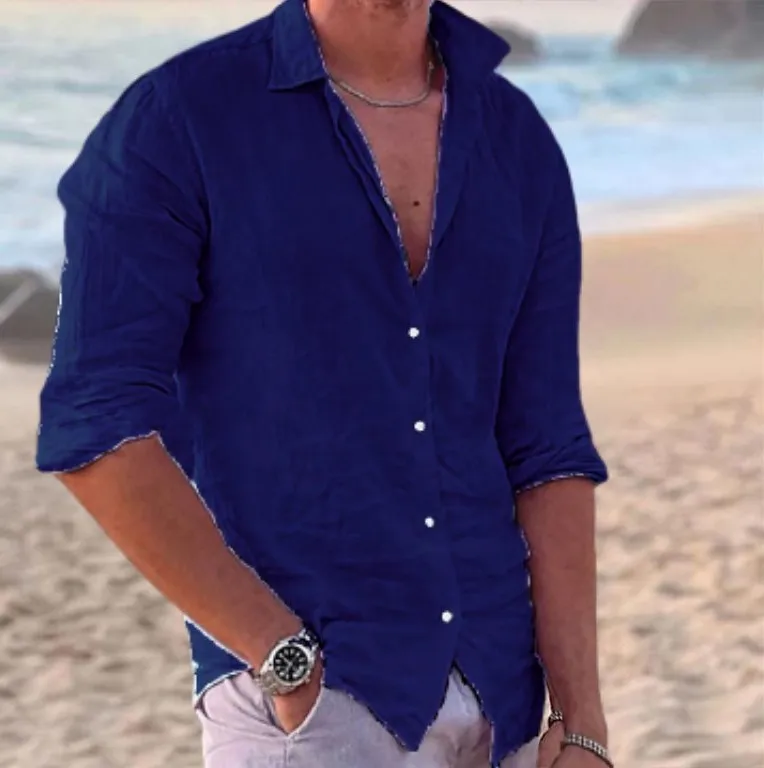 Camisa 2023 de lino y algodón de alta calidad para hombre, Tops sueltos informales, camiseta de manga larga, camisas para vacaciones en la playa, verano y otoño, 100%