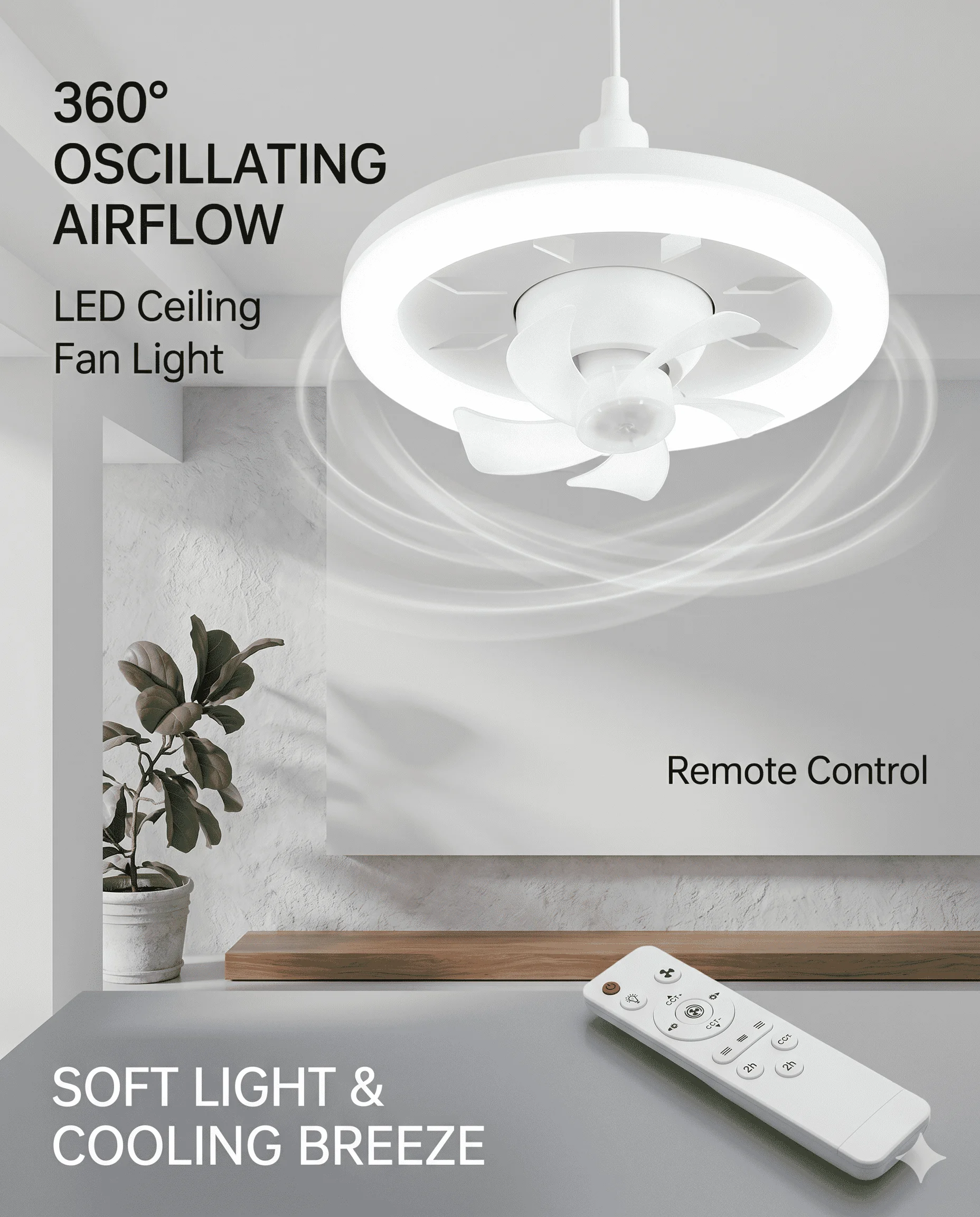 

360° LED Fanlight With Remote Control E27 AC85-265V Ceiling Fan Bulb LED Light Brightness Adjustment For Indoor Home Living room