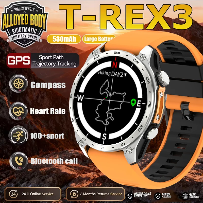 

New Mens Military T REX 3 Smartwatch 1.43" AMOLED Compass BT Call 3ATM Waterproof Wrist Sport Smart Watches for Man IOS Android