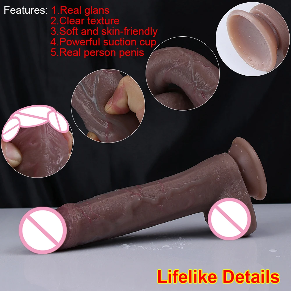 Realistic Dildo Strong Black Big Penis Soft Silicone Thrusting Strapon Female Masturbator Anal Vagina Orgasm Adult Sex Toys Shop