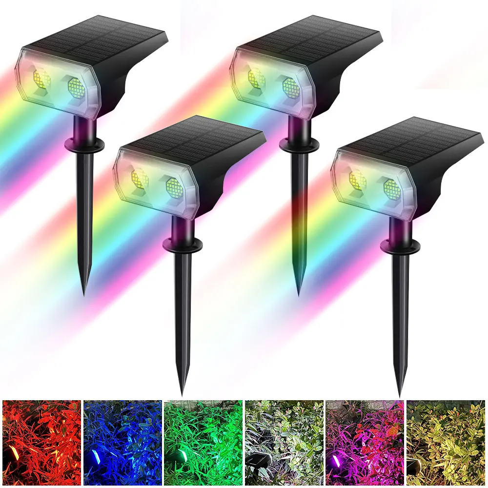 

4pcs Solar Spot Lights 48LED Solar Landscape RGB Lights 7 Lighting Modes P67 Waterproof For Pool Garden Yard Tree Driveway Patio