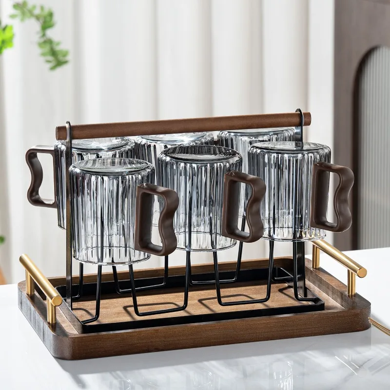 

Подставка для сушки кружек из кованого железа, премиум-держатель для 6 кружек с поддоном для сбора воды, для настенного крепления/настольного использования, в деревенском стиле для чайного сервиза