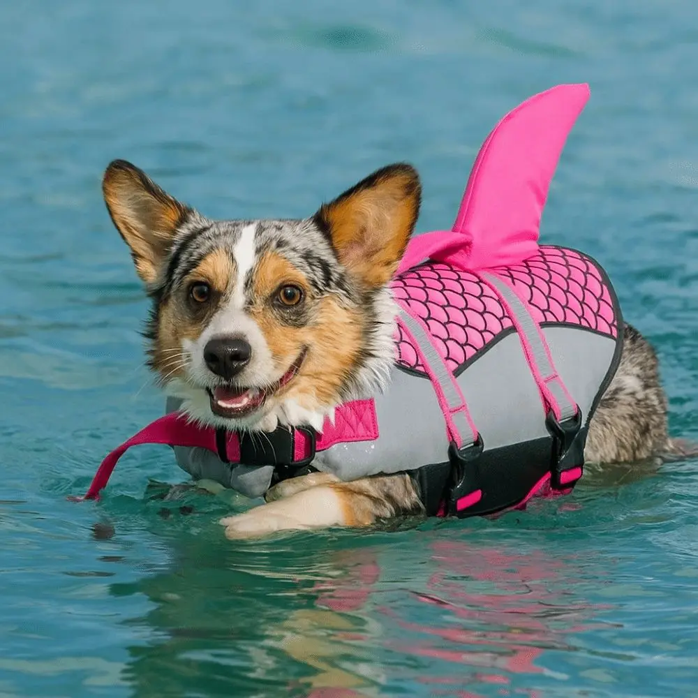 

Reflective Shark Dog Life Jacket Waterproof Enhanced Buoyancy Dog Swimsuit with Handle Anti-Crack Dogs Swimming Clothes