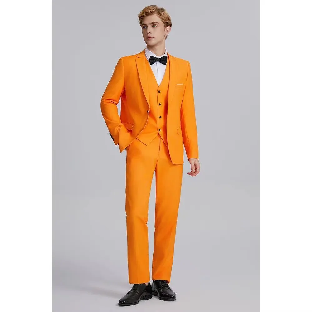 

Classic Orange Suit for Men Business Work Clothes Office Formal Slim fit Blazer Pants Vest 3-piece Set Groom Wedding Tuxedo