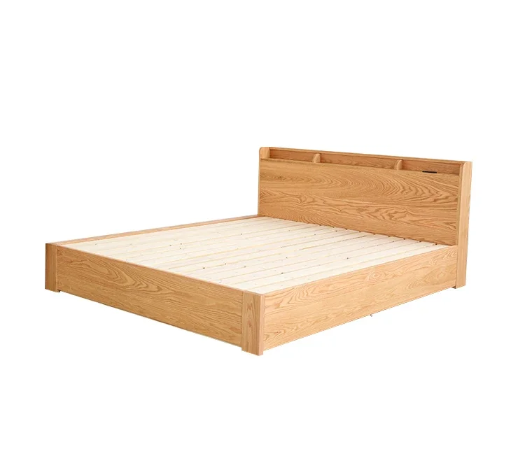 Modern minimalist oak box bed storage high box bed storage bed double