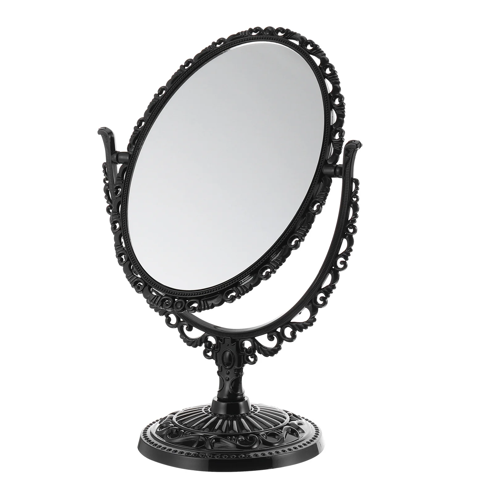 

Double Sided Retro Makeup Mirror Vintage Swivel Desktop Mirror Oval Dresser Tabletop Clear Reflection
