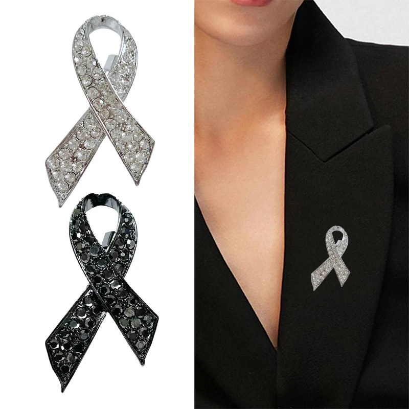 New Simple Alloy Black White Ribbon Pin Badge Brooch Funerals Memorial Pin Mourning Badge Suit Clothing Jewelry Accessories
