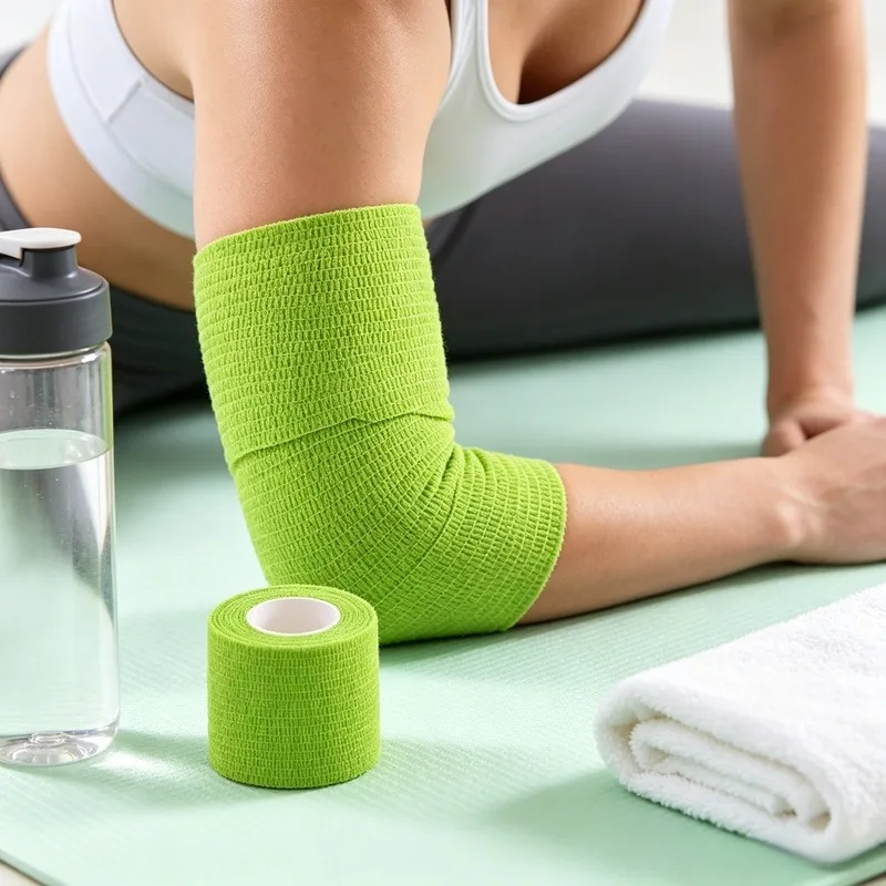 Elastic Self‑Stick Sports Wrap Tape, 5cm X 4.5m Flexible Non‑Woven Compression Bandage for Calf Elbow Joint Support & Animal Limb Protection, Green, 1 Roll