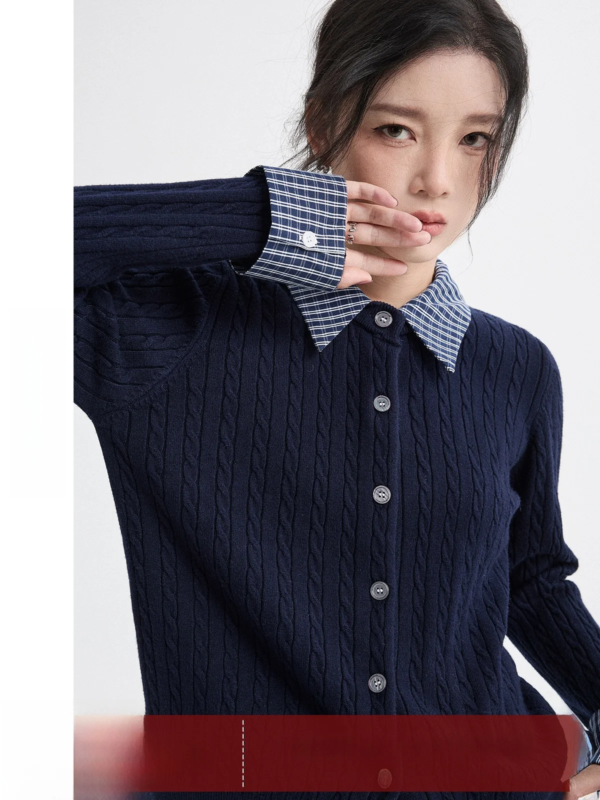 

Вязаный свитер Guier для женщин, в клетку, с лоскутным дизайном, весенняя новинка, с длинными рукавами, повседневный модный топ