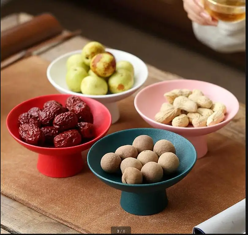 Ceramic High-footed Fruit Plate Japanese-style Buddha Statue for Snacks Dessert Cake Solid Color Tableware