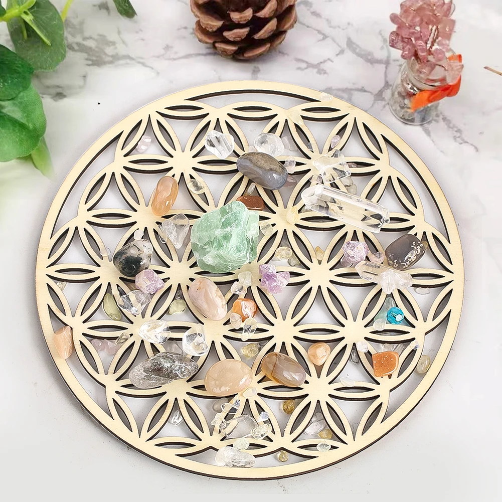 

20cm Flower of Life Fretwork Round Board Coffees Coaster Anti-scald Thermal Pads Meditative Plank Wooden Crafts Ornaments