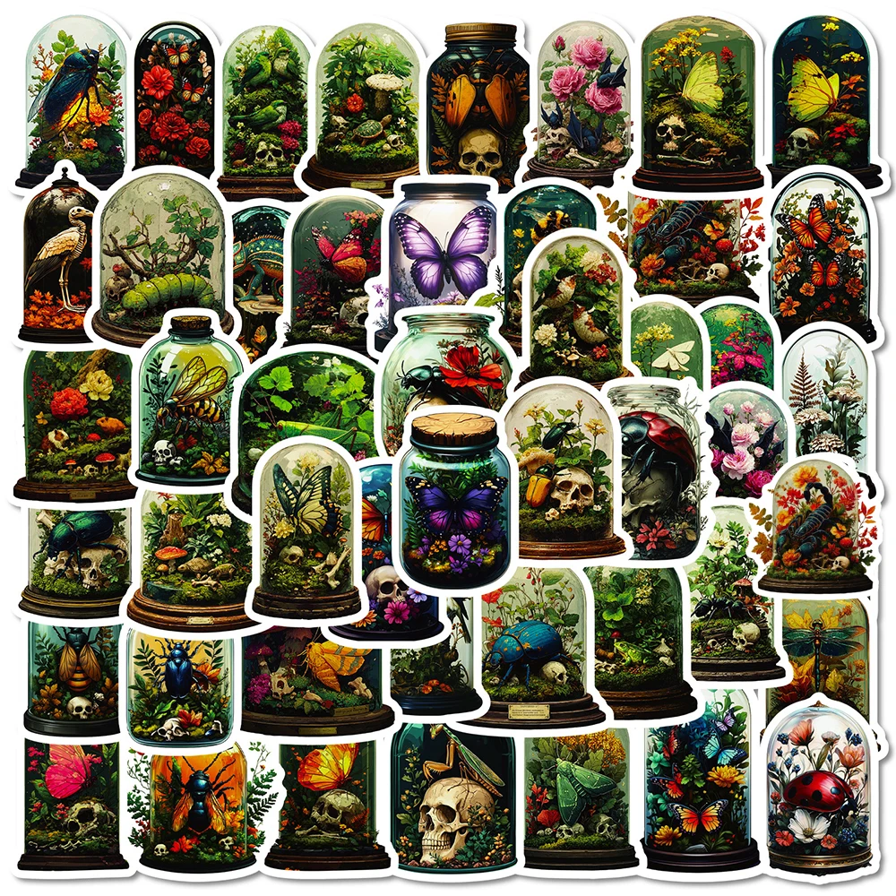 

10/30/56pcs Vintage Plant Insect Skull Bottle Stickers Cartoon Gothic Style Graffiti Decals Laptop Phone Suitcase Sticker Decor