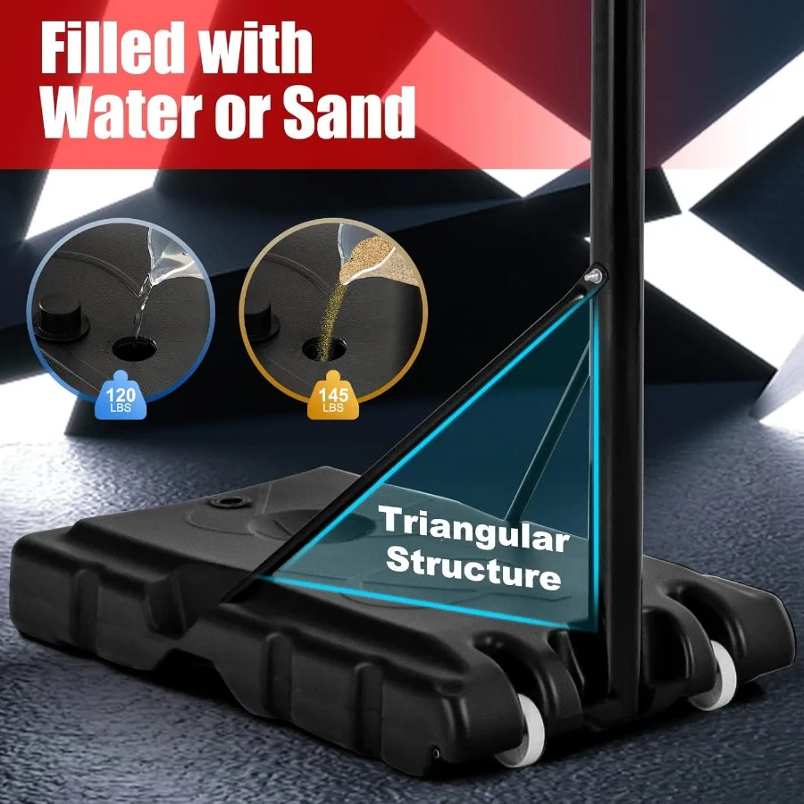 طوق كرة سلة محمول بطول 10 أقدام قابل للتعديل مع لوحة خلفية مقاومة للكسر مقاس 44 بوصة للاستخدام الخارجي على الفناء الخلفي أو الممر مثالي لـ Adu #5