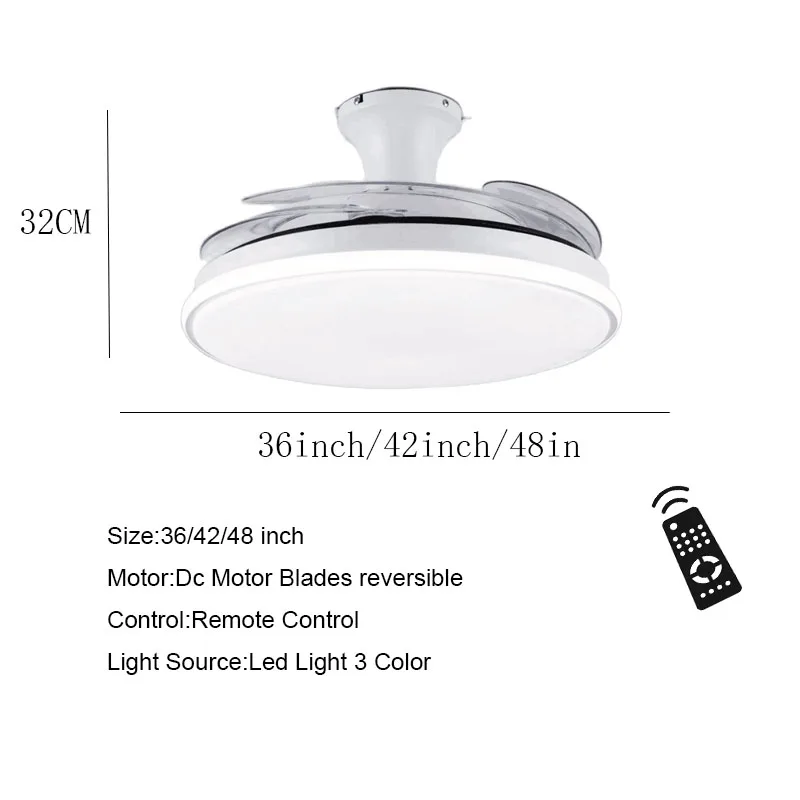 Imagem -02 - Invisible Fan Led Chandelier Luz de Teto Home Smart Living Room Lamp Controle Remoto dc Motor Fans Iluminação 110v 220v