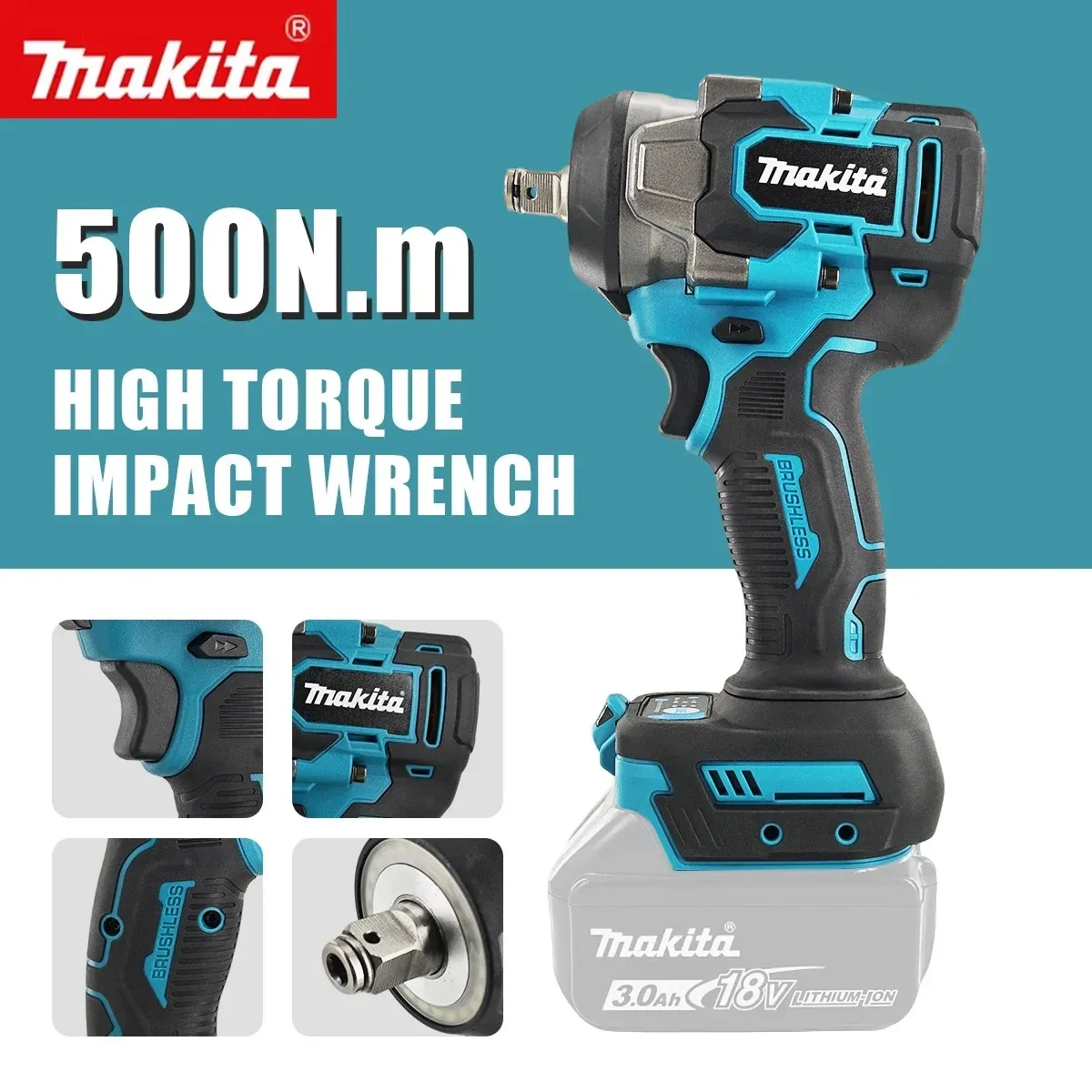Makita 500 High Torque Cordless Impact Wrench Shock Absorbing Heavy Duty Power Tool For Auto & Household Daily Maintenance
