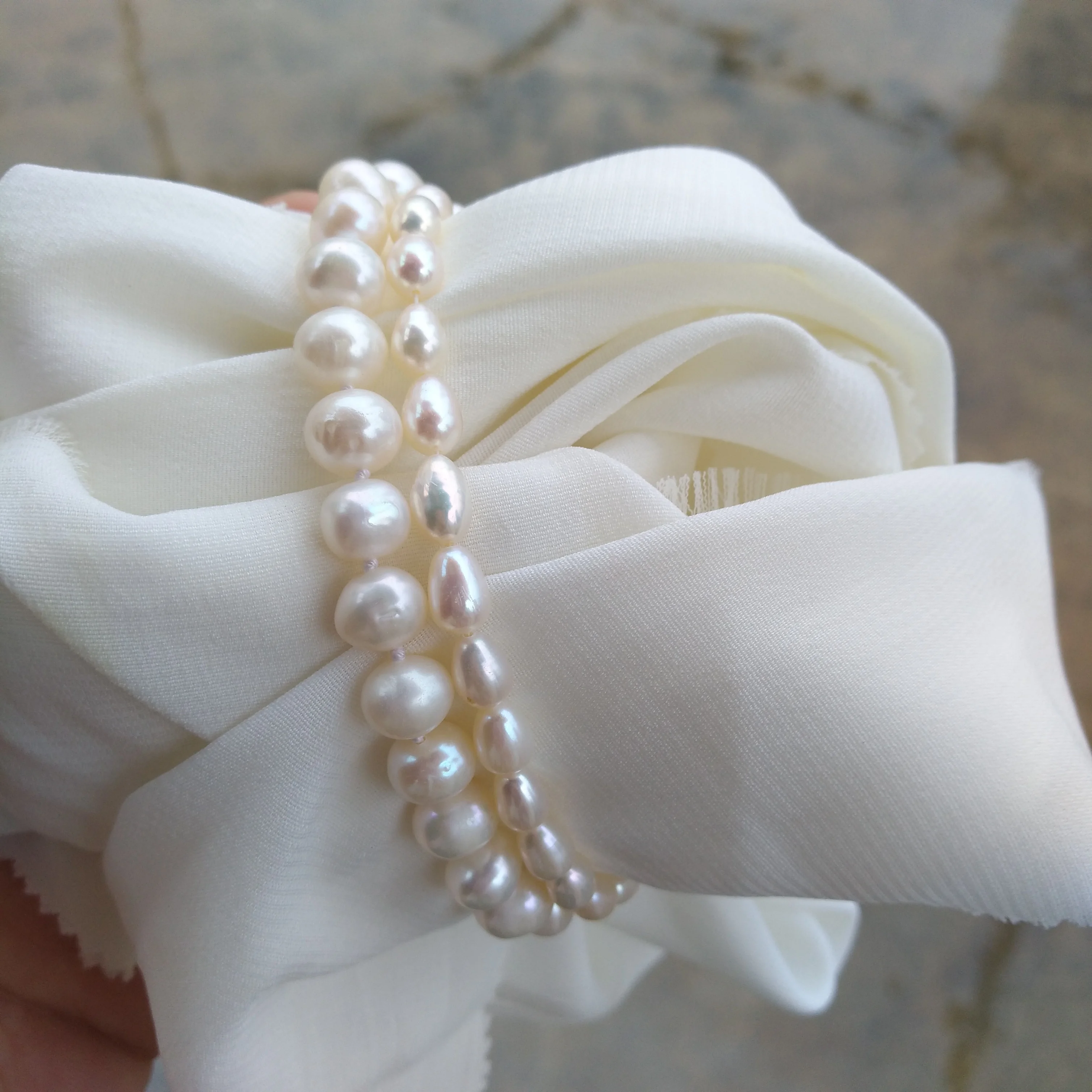 DOUBLE STRANDS Natural AAA+ AKOYA White Real Pearl Bracelet