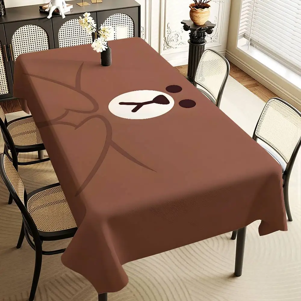 L-Lines F-Friends Brown Bear Table Cloth Polyester Print Waterproof Oilproof Rectangular Party Table Cover Tablecloth Picnic Mat