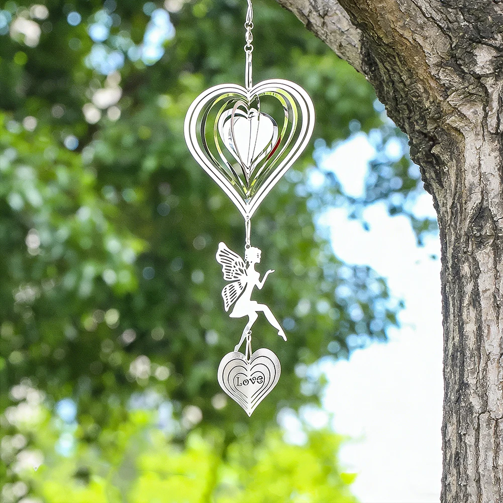 Heart Fairy Wind Spinner Mesmerizing Elf Kinetic Hanging Wind Chimes Sculpture Catcher 3D Mirror Wedding Kawaii Garden Art Decor